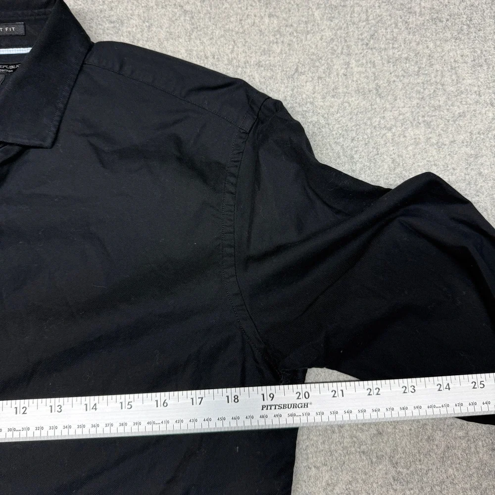 Banana Republic Button Down Shirt Medium Black Grant Fit 120s Supima Cotton Long
